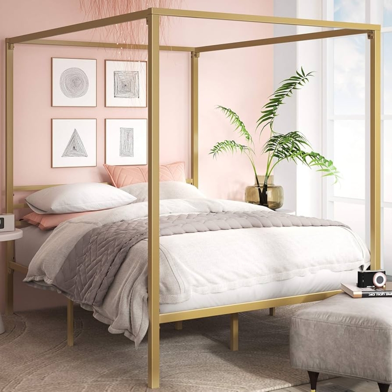 Canopy Bed Minimalist Metal Frame Square Tubing Modern