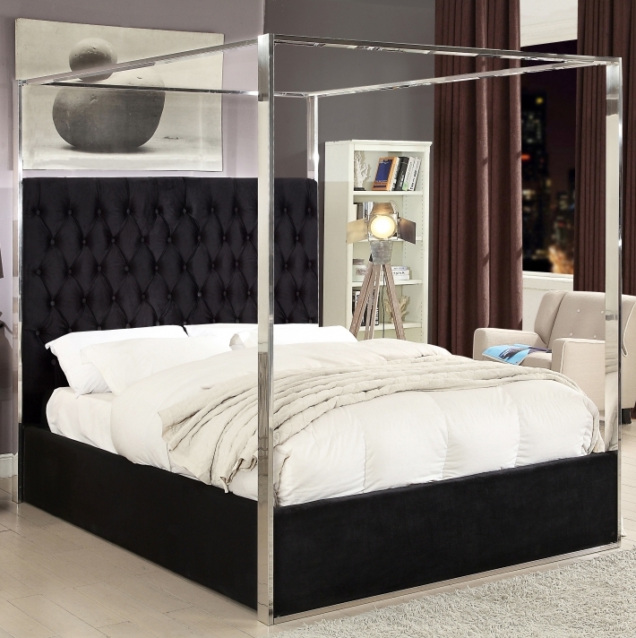 Canopy Bed Polished Chrome Frame Tufted Headboard Architectural (72 characters)