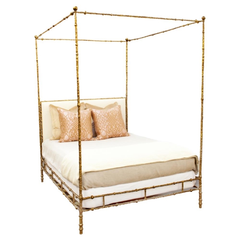 Canopy Bed Sculpted Metal Ivory Upholstered Headboard Organic