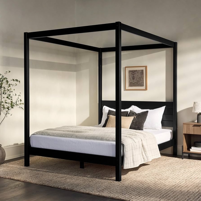 Canopy Bed Slatted Headboard Minimalist Boho Low Profile Base (70 characters)