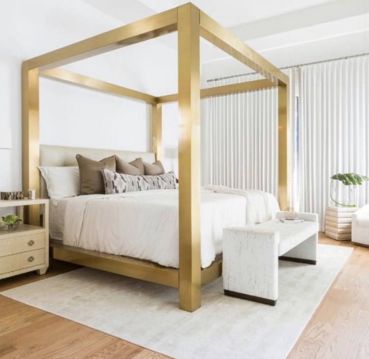 Canopy Bed Thick Metal Posts Polished Finish Modern Glam Frame