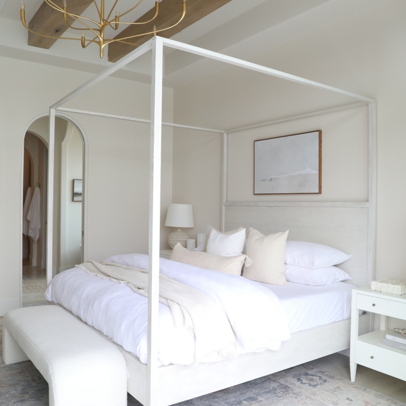 Canopy Bed Whitewashed Wood Solid Panel Headboard Modern Farmhouse