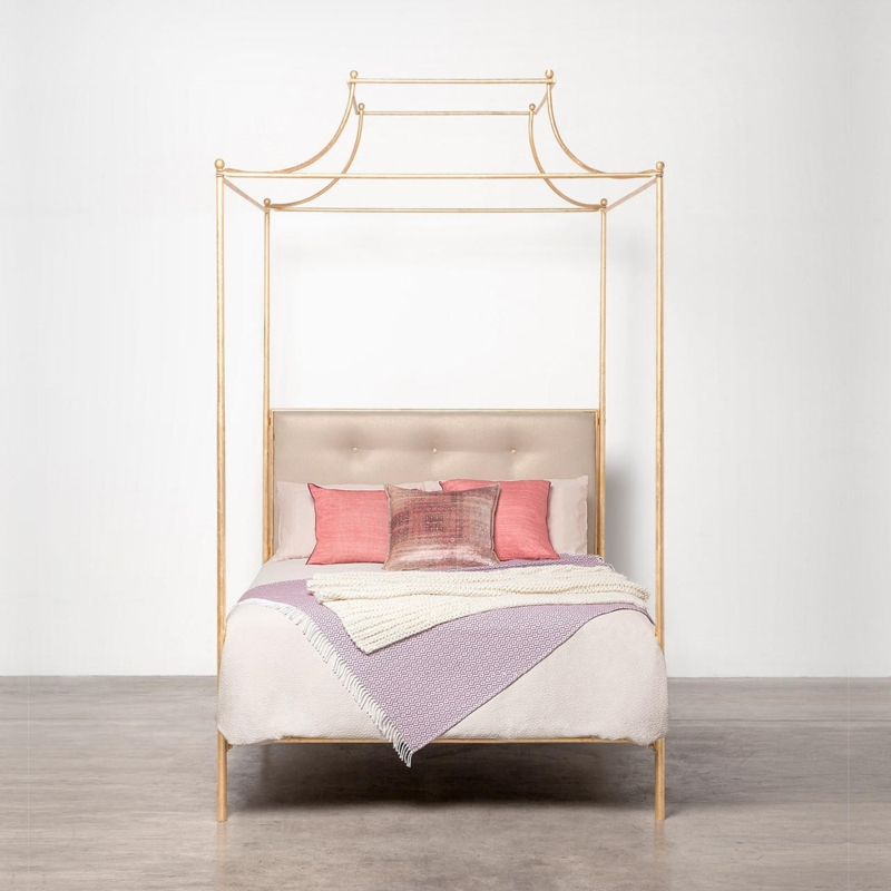 Canopy Bed with Pagoda Top and Distressed Gold Leaf Finish