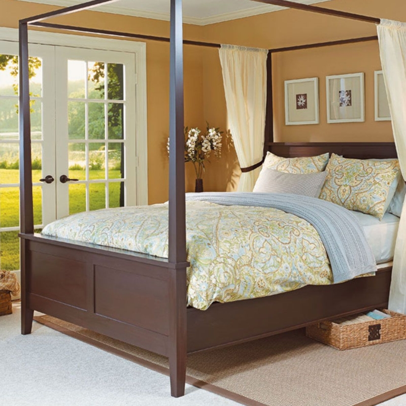 Canopy Bed Woven Cane Headboard Natural Wood Scandinavian Modern