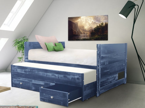 Captains Bed, Distressed Weathered Finish with Integrated Trundle