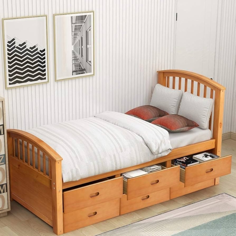 Captain's Storage Bed with Six Integrated Drawers in Light Oak