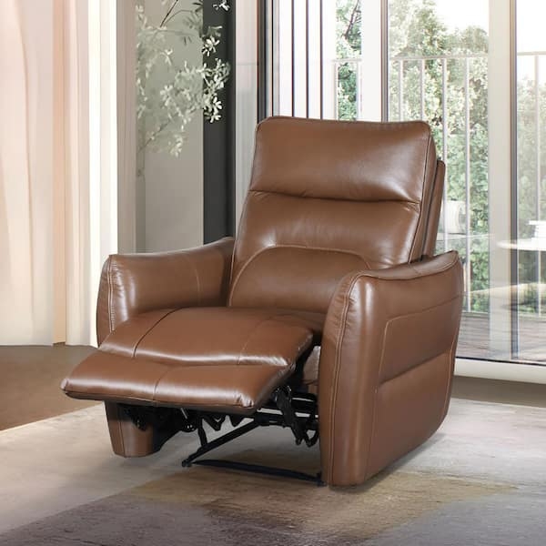 Caramel Power Recliner with Extended Footrest and Welt Trim