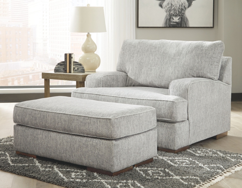 Chair And A Half Pewter Herringbone Weave With Ottoman