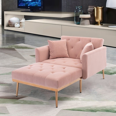 Chair And A Half Set: Blush Tufted Seat with Ottoman.