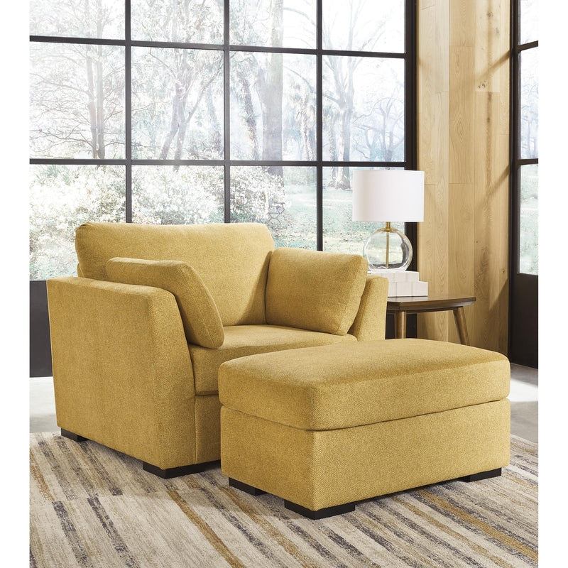 Chair And Ottoman Set In Mustard Yellow Fabric
