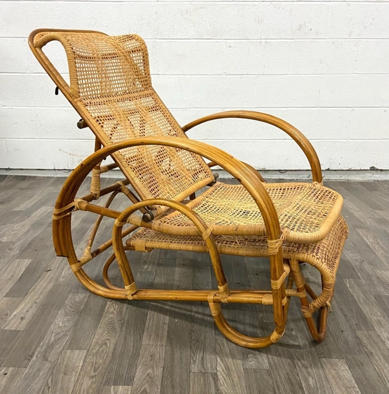 Chaise Lounge Bentwood Loop Frame Cane Mesh Panels Adjustable Recline (75)