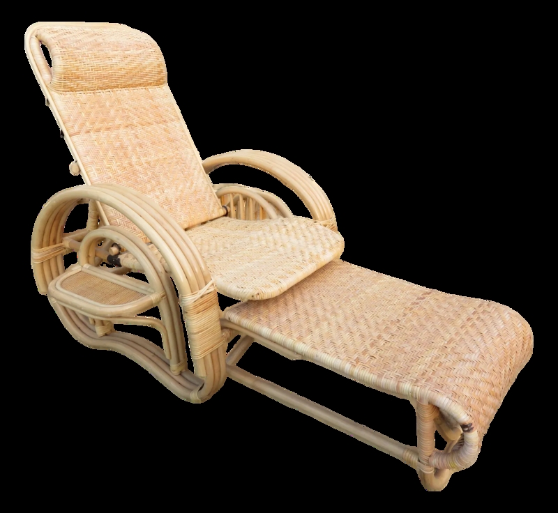 Chaise Lounge Integrated Side Rack Curved Frame Natural Rattan Recliner (75)