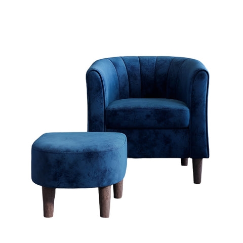 Channel Tufted Barrel Accent Chair and Ottoman Set with Wood Legs