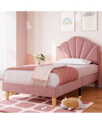 Channel Tufted Twin Bed, Blush Pink Velvet, Black Metal Frame