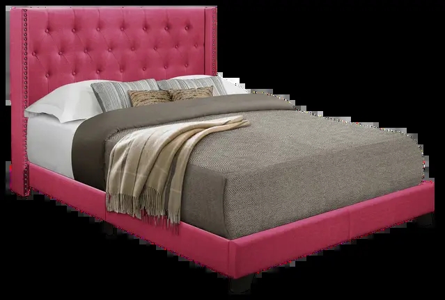 Channel Tufted Upholstered Bed with Wood-Toned Accents