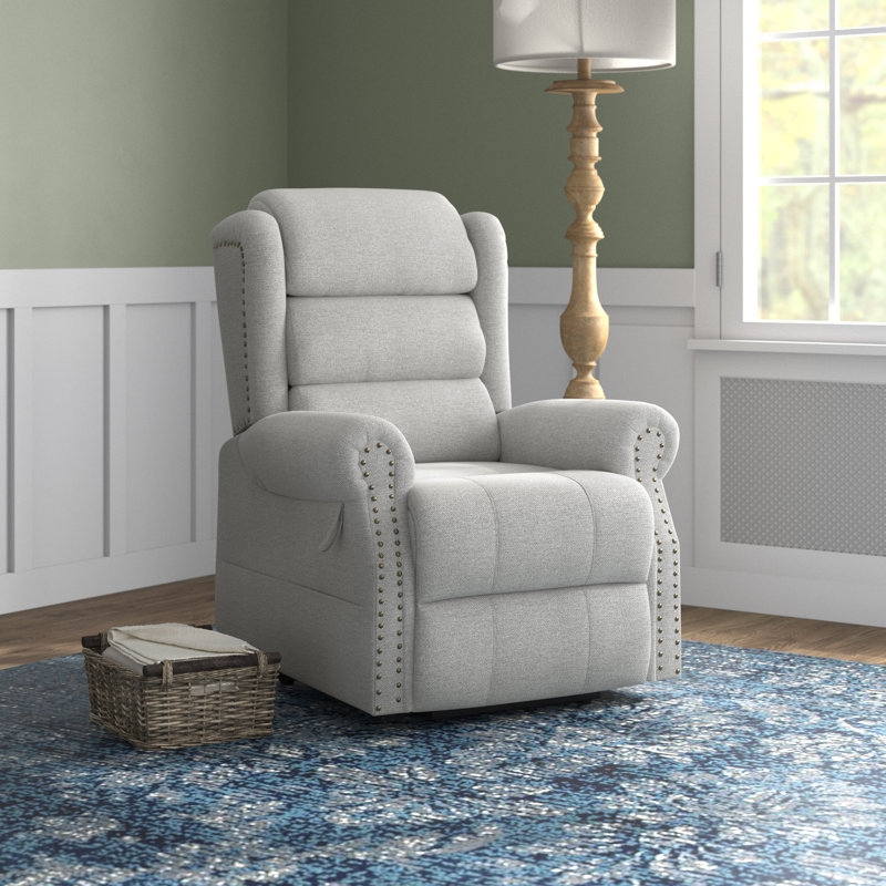 Channeled Back Power Lift Chair in Gray Chenille Fabric
