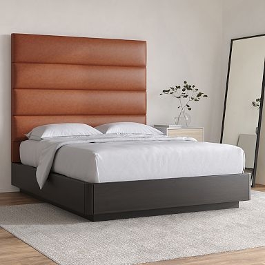 Channeled Faux Leather Headboard Cognac Brown Extra Tall Profile