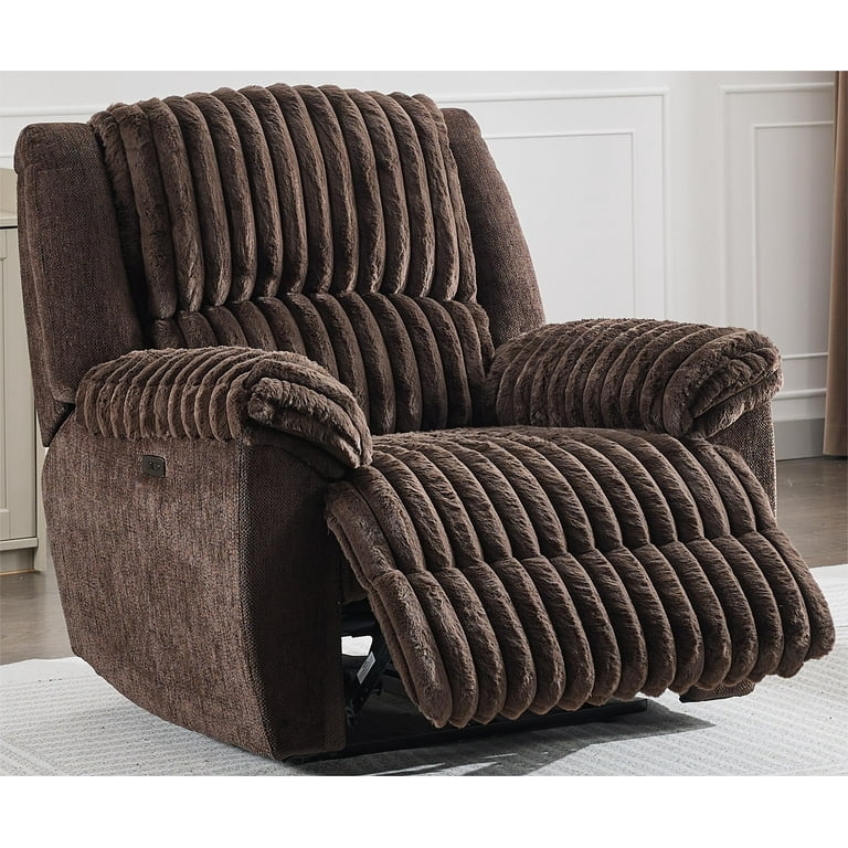 Channeled Power Recliner with Plush Faux Fur Texture