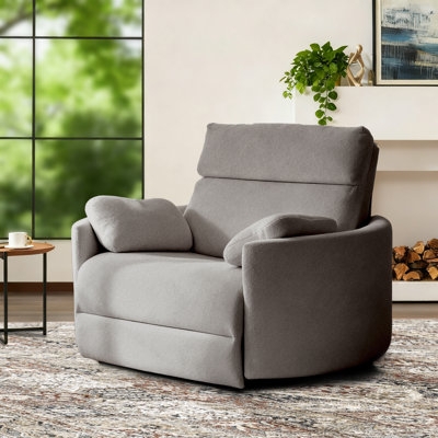 Charcoal Chenille Power Recliner with Adjustable Headrest and Wide Seat