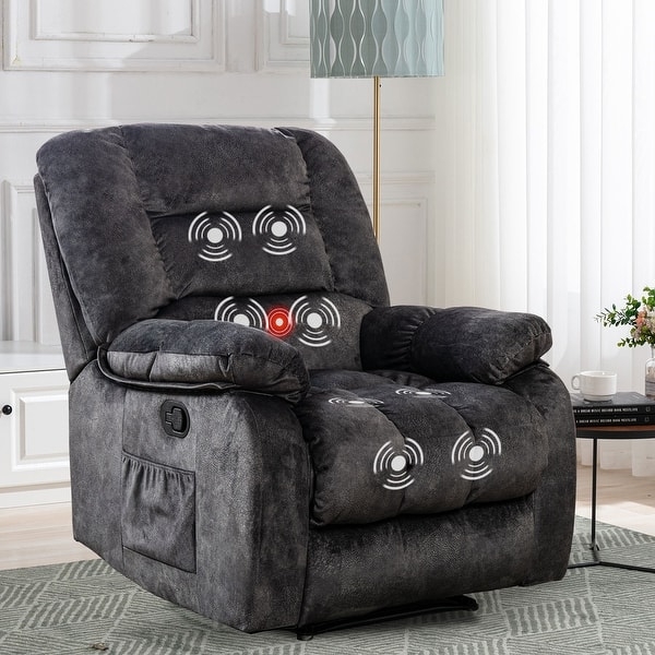 Charcoal Fabric Recliner With Massage Function And Side Pocket
