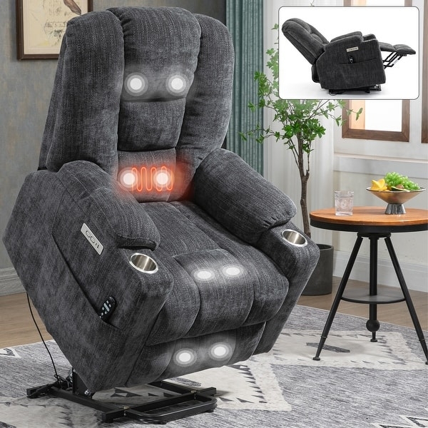 Charcoal Gray Lift Recliner with Cup Holders, Massage