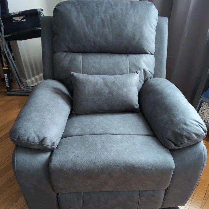 Charcoal Gray Manual Rocking Recliner with Plush Pillow-Top Arms