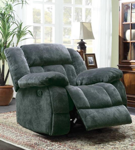 Charcoal Gray Recliner with Overstuffed Silhouette and Pillow Top Arms