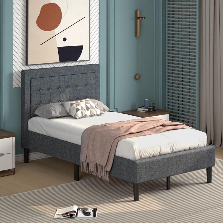 Charcoal Gray Upholstered Bed Frame Button Tufting