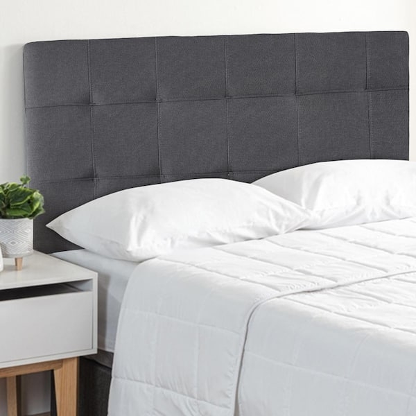 Charcoal Gray Upholstered Headboard with Modern Grid Tufting