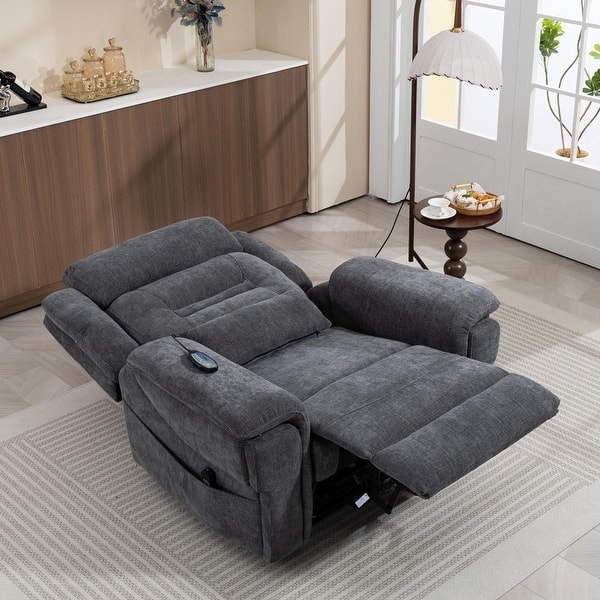 Charcoal Gray Wide Seat Lift Recliner Extended Footrest Remote