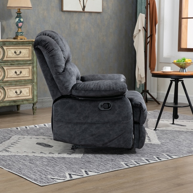 Charcoal Grey Manual Recliner with Overstuffed Arms