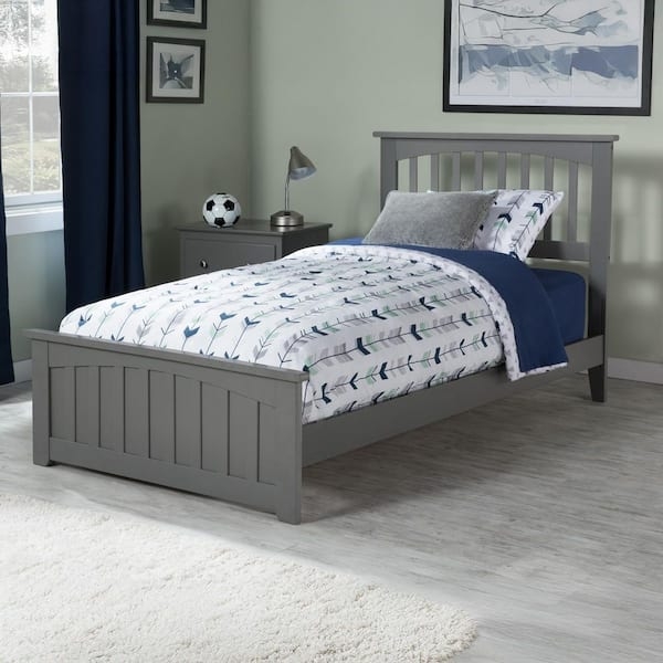 Charcoal Grey Mission Twin Bed with Slatted Headboard and Footboard