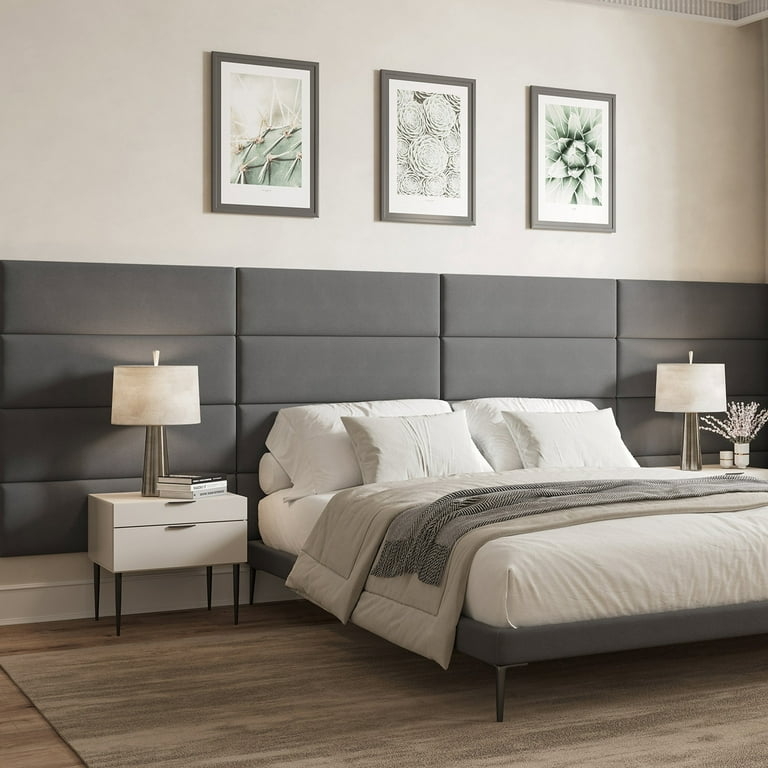 Charcoal Grey Modular Wall Panels Headboard System Tiles