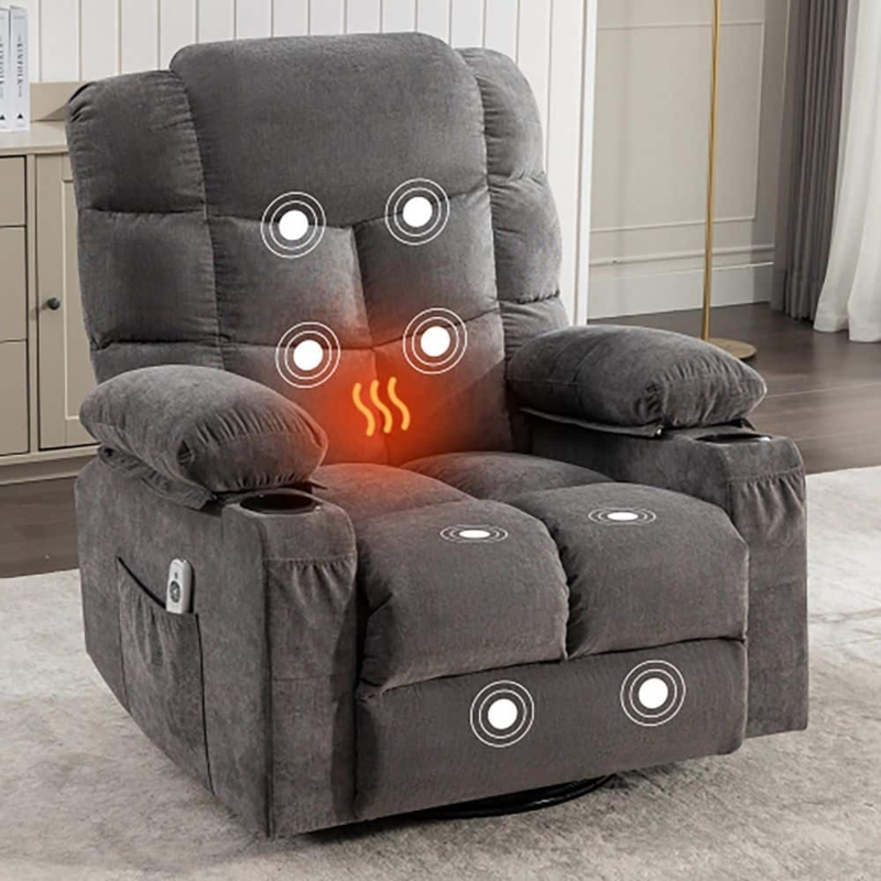 Charcoal Grey Oversized Massage Rocking Chair with Cup Holders