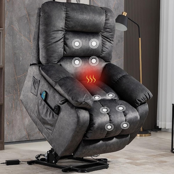 Charcoal Grey Power Lift Recliner with Heat and Massage