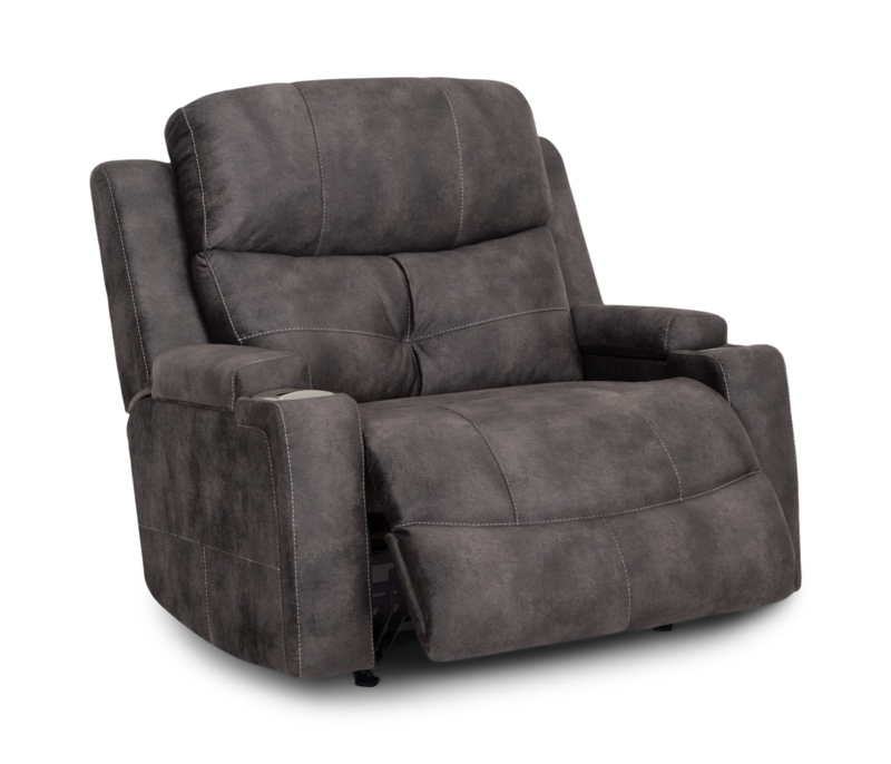Charcoal Grey Power Recliner with Cup Holder and Split Back Design