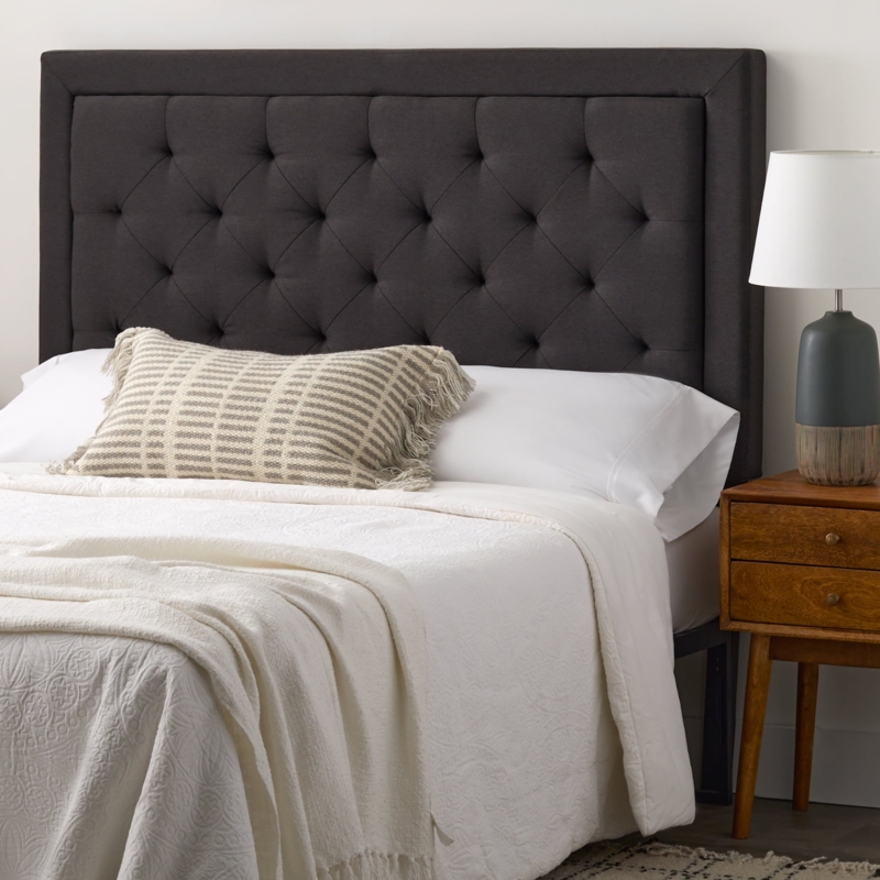 Charcoal Grey Upholstered Rectangular Headboard with Framed Border