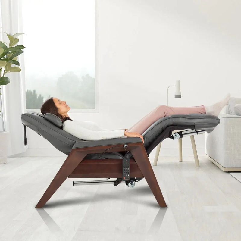 Charcoal Grey Zero Gravity Recliner featuring Angular Wood Frame