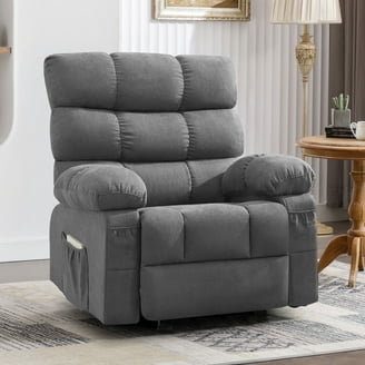 Charcoal Manual Recliner with Segmented Back and Side Pockets