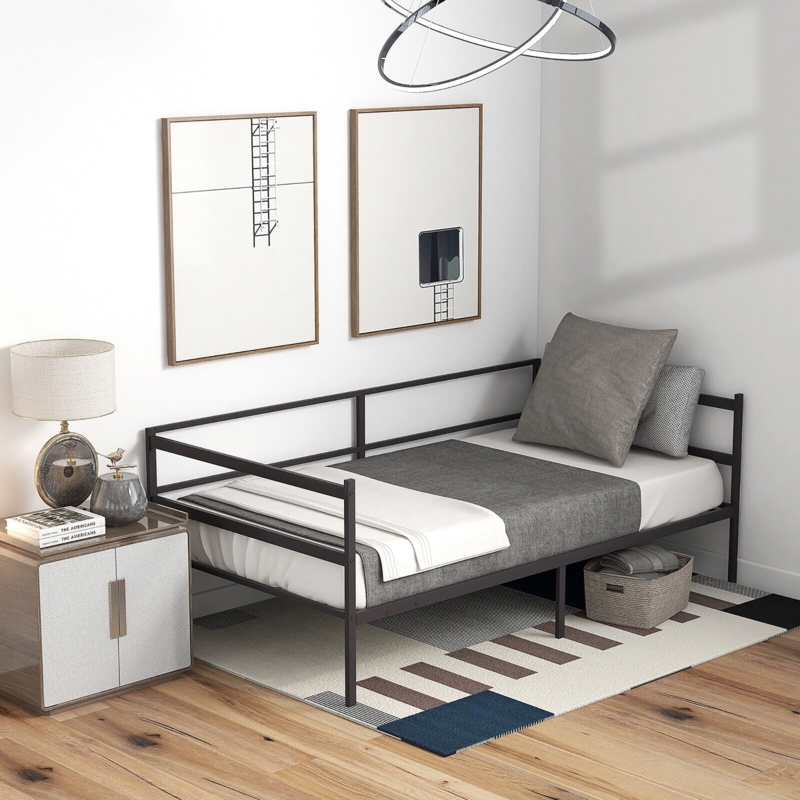 Charcoal Metal Daybed Frame with Minimalist Industrial Slat Design