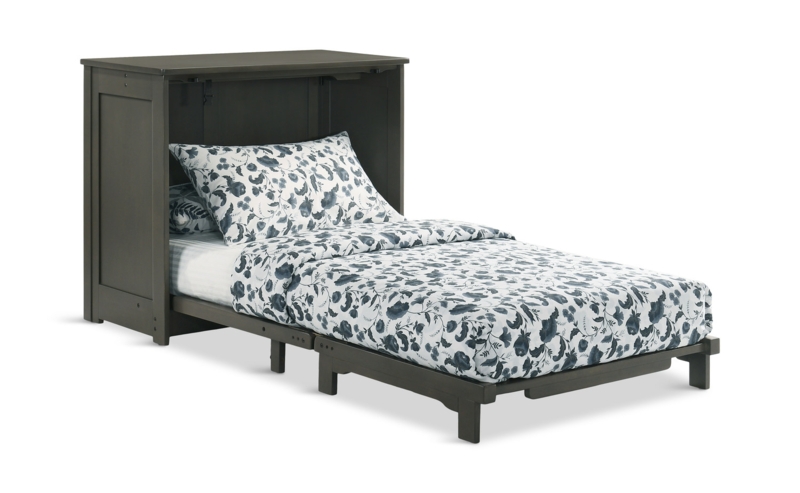 Charcoal Murphy Cabinet Bed with Tri-Fold Mattress and Recessed Panels