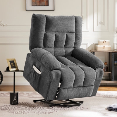 Charcoal Power Lift Recliner with Horizontal Channel Tufting