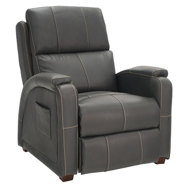 Charcoal Power Recliner featuring Contrast Stitching and Side Pocket