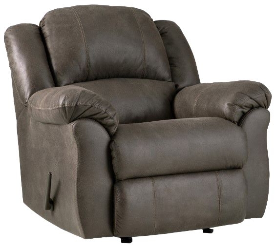 Charcoal Rocker Recliner with Distressed Look and Pillow Top Arms