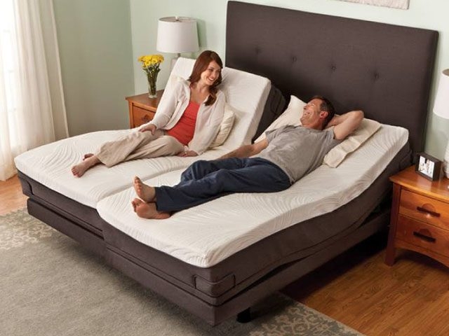 Charcoal Split King Adjustable Bed with Tufted Headboard