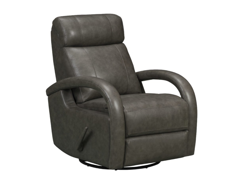 Charcoal Swivel Glider Recliner with Curved Padded Arms, Tiered Backrest.
