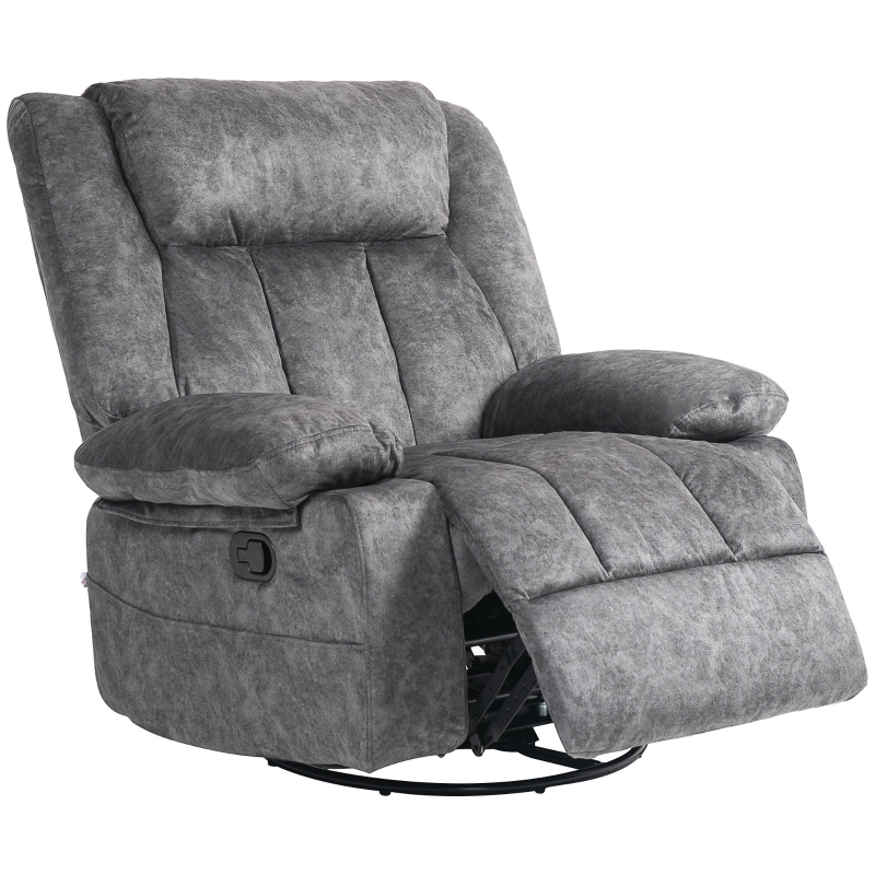 Charcoal Swivel Rocker Recliner Chair with Mottled Fabric Texture