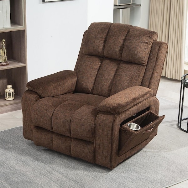 Chenille Recliner with Side Storage and Cup Holder