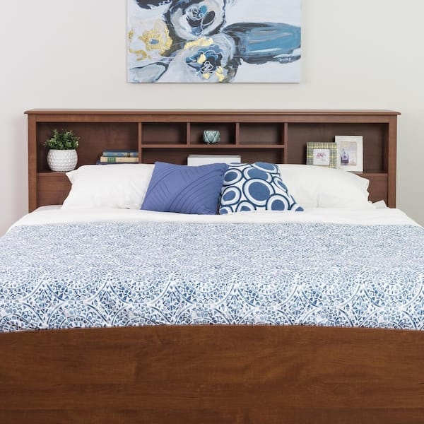 Cherry Bookcase Headboard King Size with Six Storage Compartments