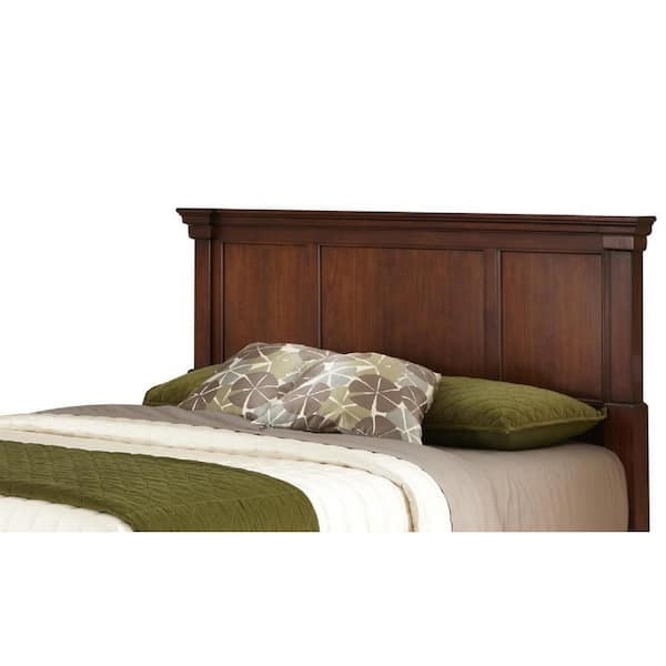 Cherry Wood Headboard with Recessed Panels and Crown Molding